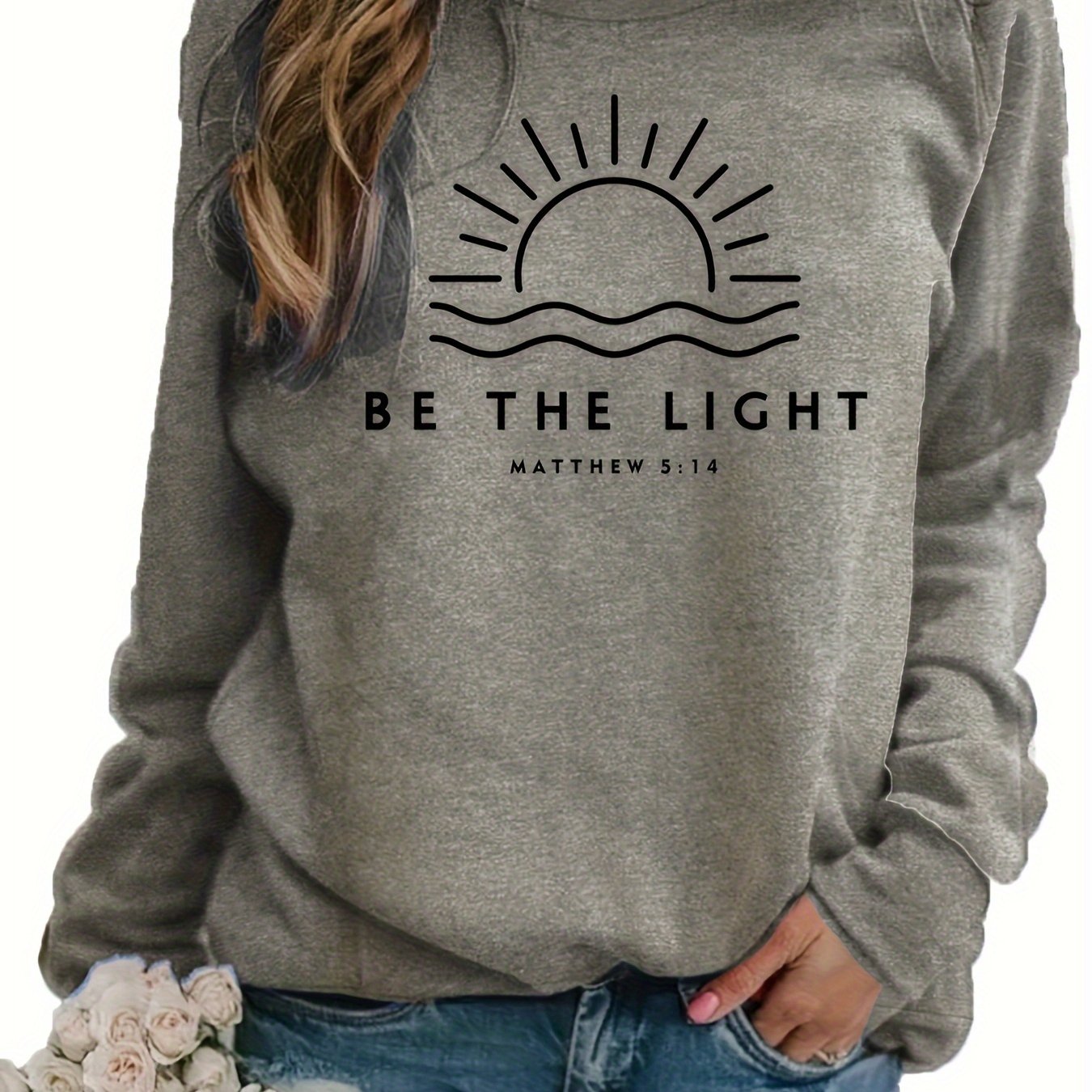 Womens Chic Letter Print Sweatshirt - Soft Cotton Blend, Casual Raglan Long Sleeves - Versatile Crew Neck, Perfect for Spring & Fall Outfits - A Stylish Everyday Wardrobe Staple