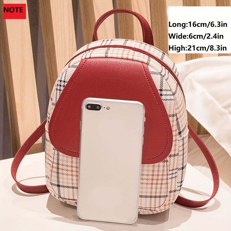 Fashionable Plaid Backpack for Women - Stylish SmallAdjustable Straps, Secure Zipper Compartment, Multipurpose Shoulder Bag for Phone, Camera, Lipstick & Keys