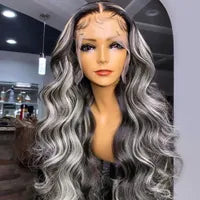 Ash Blonde Highlights 13x4 Lace Front Human Hair Wig for Women Black Roots Ombre Body Wave Synthetic Wig Pre Plucked