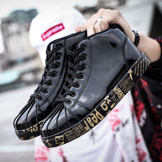 Men Boots Winter Mirror High-top Couple Shoes Black Fashion Lace-up Board Shoes Mens Letter Trend Street Shot Sneakers кроссовки