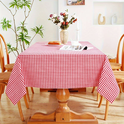 1PS Red & White Grid Tablecloth - Stylish, Durable Polyester-cotton Rectangular Cover - Perfect for Festive Events, Weddings, Birthdays, Holidays & Valentines Day - Adds Cozy Elegance to Coffee Tables & Bedside Cabinets