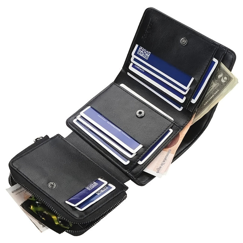 1pc Stylish Mens Short Wallet - Ultra-Thin, Multi-Card Slots & Zippered Coin Pocket - Secure, Compact Design - Perfect Gift for Him on Valentines Day