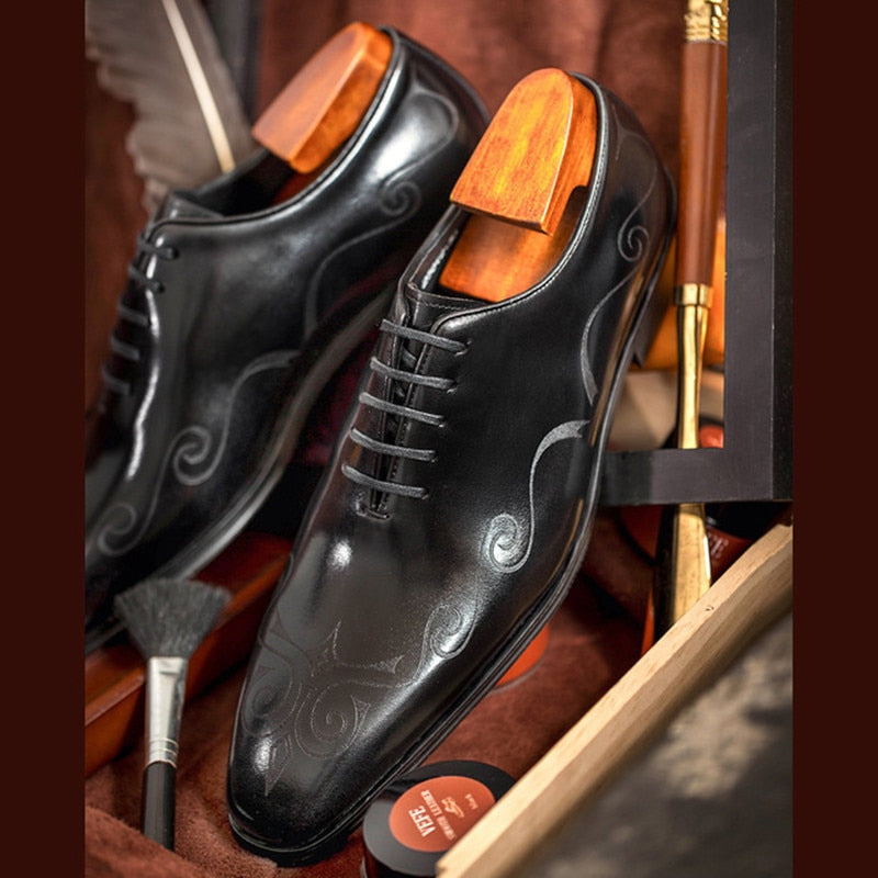 Italian Men Formal Shoes Real Genuine Leather Handmade Business Dress Suit Luxury Quality Bullock Burgundy Laces Wedding Shoes