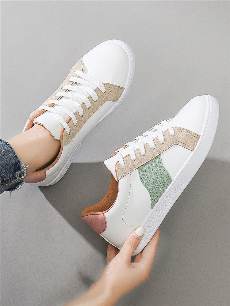 New Women White Shoes Fashion All-match Simplicity Outdoor Lace-up Round Head Light Non-slip Flat Casual Shoes Woman