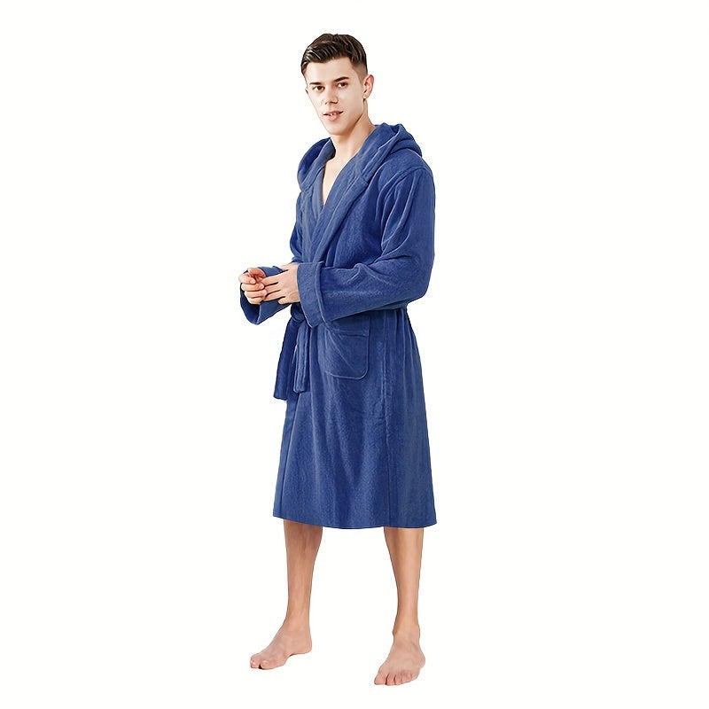 Luxurious Hooded Men's Bathrobe – Modern Cotton Blend Knit Fabric Towel Robe with Super Absorbent Feature for Home, Spa, Bathing & Swimming – Soft, Warm & Quick Dry with Hand Wash Only Care Instructions