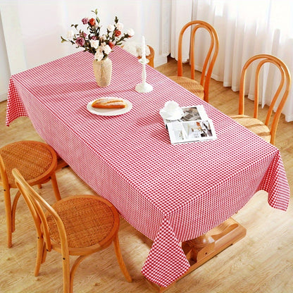 1PS Red & White Grid Tablecloth - Stylish, Durable Polyester-cotton Rectangular Cover - Perfect for Festive Events, Weddings, Birthdays, Holidays & Valentines Day - Adds Cozy Elegance to Coffee Tables & Bedside Cabinets