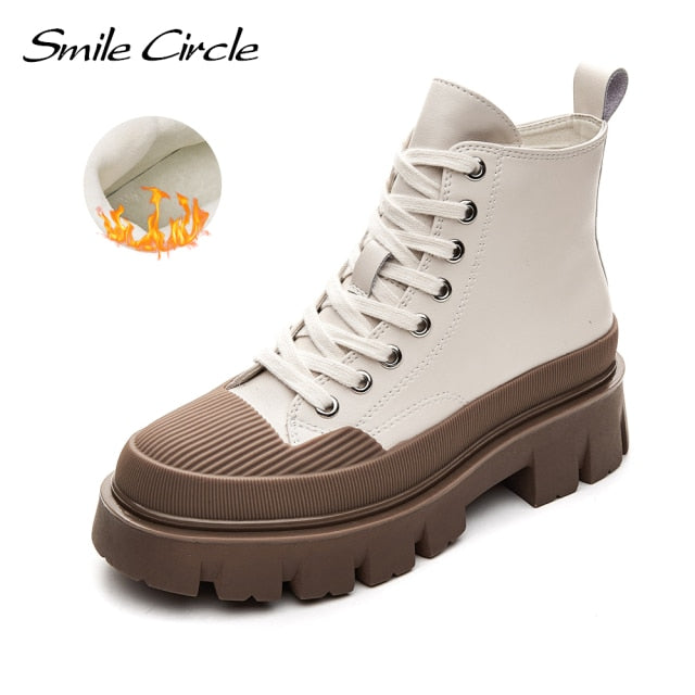 Smile Circle Ankle Boots Women Flat platform Boots Fashion Autumn Winter Non-slip Waterproof Chunky Shoes Boots Keep Warm Shoes