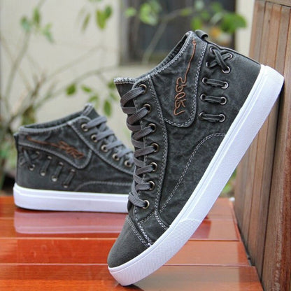 Fall New Men High-top Canvas Shoes Fashion Lace Up Men Casual Shoes Flat All-match Student Board Shoes Trend Light Male Sneakers