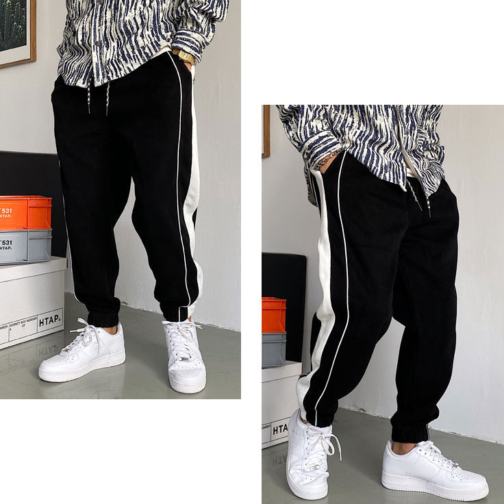 xiangtuibao - Handsome Striped Grey Sports Sweatpants