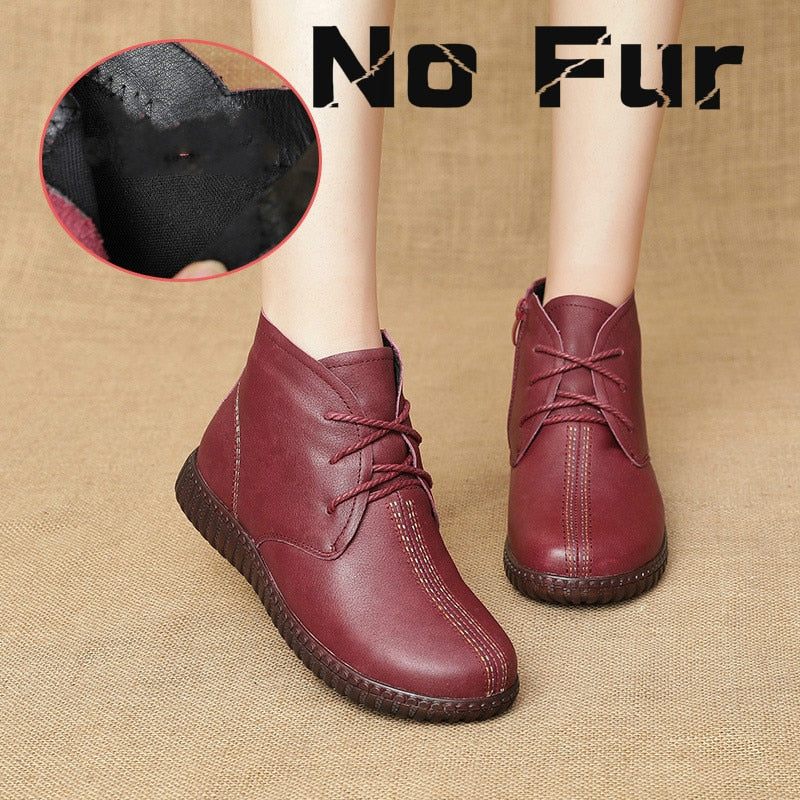 Tilocow Winter Wedges Flat Women Boots For Ladies Sewing Ankle Boots Soft Bottom Casual Women's Boot Shoes Woman Footwear