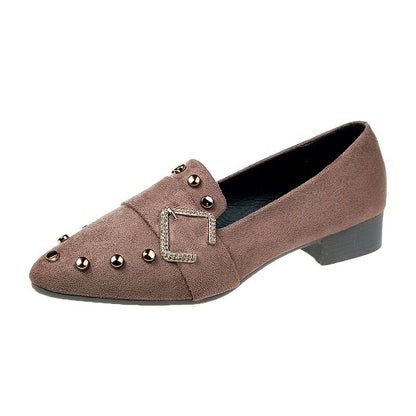 Ladies Single Shoes New Suede Rivet Low Heel Fashion Women Low Top Shoes Flat Shoes Trend Tip Root Women Spring and Autumn Shoes