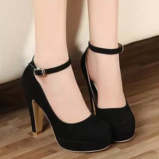 xiangtuibao Korean Style New Women's High Heel Foreign Trade Pumps Platform Buckle Solid Color Ladies plus Size 42 Foreign Trade High Heels