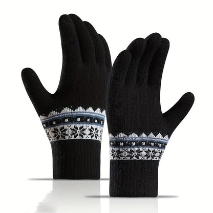 1 Pair Snowflake Pattern Winter Gloves, Full Finger Elastic Knitted Gloves