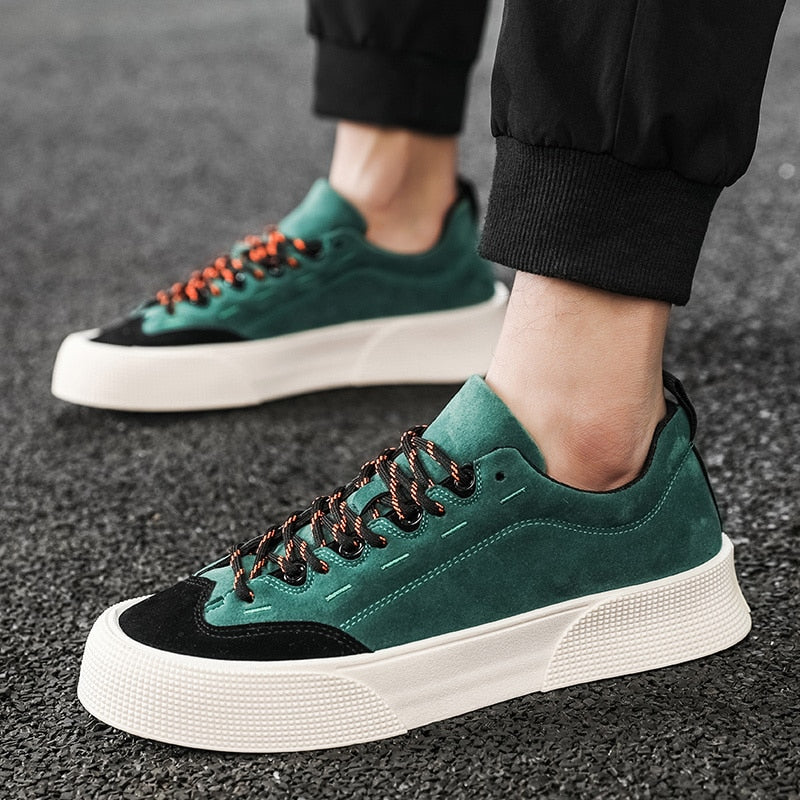 Retro Green Men's Harajuku Shoes Suede Casual Flat Men Platform Sneakers Non-slip Comfort Men's Chunky Shoes zapatilla de hombre