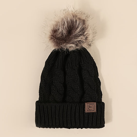 Winter Warmth Pom Beanie - Soft, Lightweight, Elastic, Cuffed Knit Hat with Skull Cap Design - Perfect for Women in Autumn and Winter Season