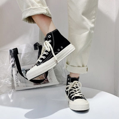 Girl Canvas Shoes Solid Color Sky Blue Sneakers High Top Gumshoes All Match Basic Concise Casual Leisure Shoes Autumn Summer