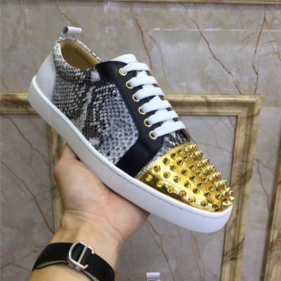 xiangtuibao  Genuine Leather Flat Women Sneakers Rivet Colorful Fashion Flat Casual Shoes Men Sneakers Lace-up Spikes Real Leather Classics