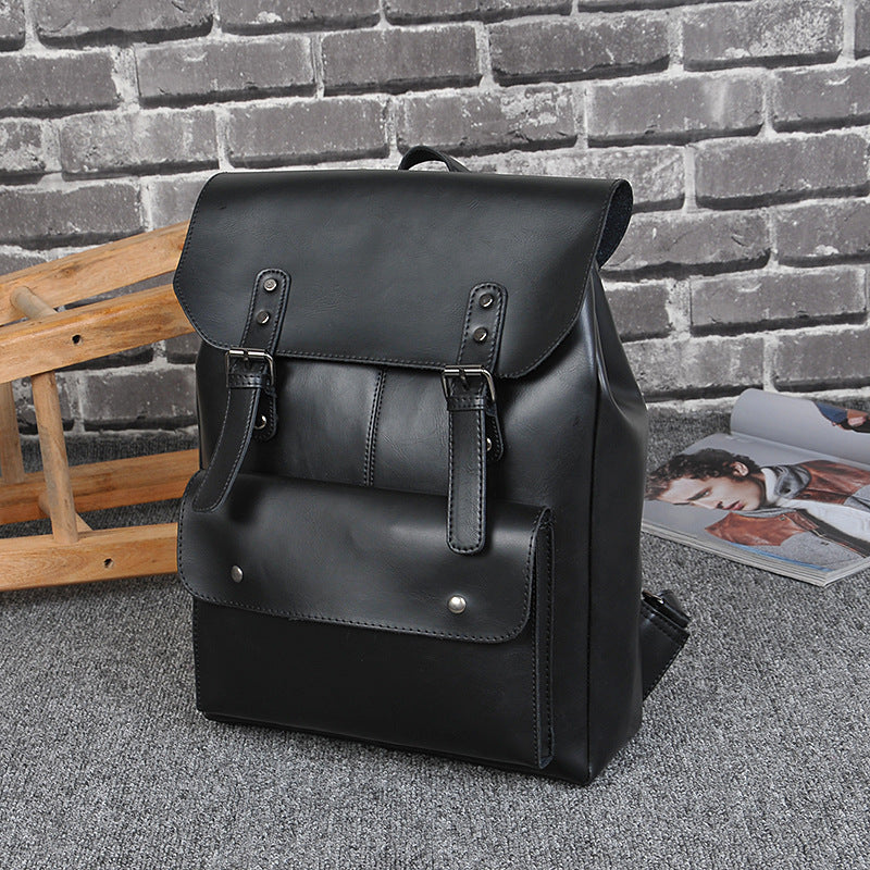 New Korean Style Fashionable Casual Backpack Men's Bag Women's Retro Backpack Middle School Student Schoolbag Travel Bag Crazy Horse Leather