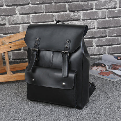 New Korean Style Fashionable Casual Backpack Men's Bag Women's Retro Backpack Middle School Student Schoolbag Travel Bag Crazy Horse Leather