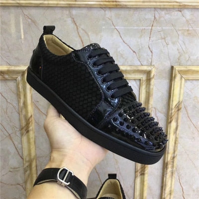 xiangtuibao  Genuine Leather Flat Women Sneakers Rivet Colorful Fashion Flat Casual Shoes Men Sneakers Lace-up Spikes Real Leather Classics