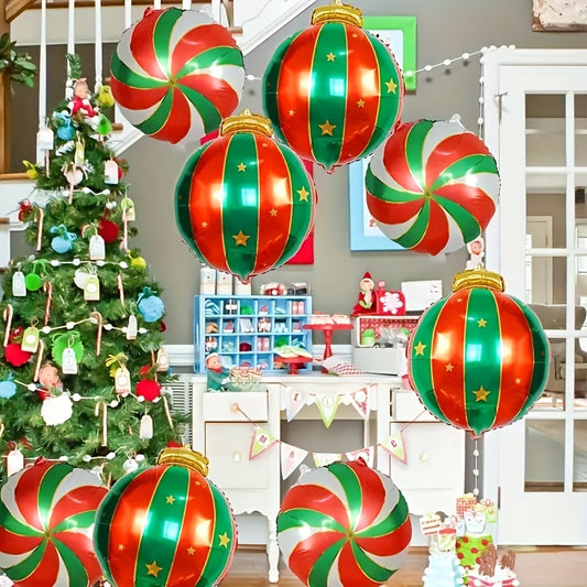 Christmas Balloon Set - 6 Pcs Mixed Color Aluminum Film Balloons for Party Decorations, 27" Ornament Balloons (3 Pcs) and 18" Candy Balloons (3 Pcs) for Christmas & Birthday Celebrations, No Electricity Required, Suitable for Ages 14+