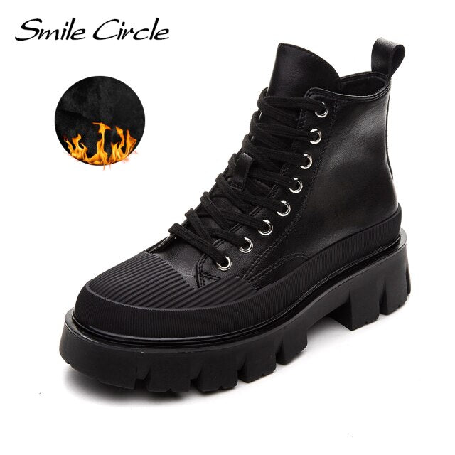 Smile Circle Ankle Boots Women Flat platform Boots Fashion Autumn Winter Non-slip Waterproof Chunky Shoes Boots Keep Warm Shoes