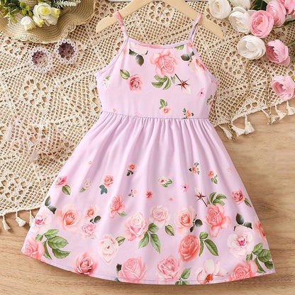 Knee-High Loose Fit Off the Shoulder Floral Print Slingback Dress for Girls - Machine Washable, Non-Stretch Polyester, Strapless, Sleeveless, Casual Style for Spring/Summer/Fall - Perfect for Ramadan and Wedding Occasions