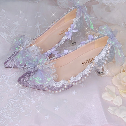 High Heel 6cm/9cm Sweet Girls Princess Kawaii Tea Party Japanese Cute Anime Lolita Shoes Harujuku Lace Bowknot Shoe Cos Feminine