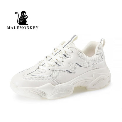 Casual Mesh Platform Sports Shoes Leather Breathable Woman Sneakers  Spring Women's Shoes Lace Up Zapatos De Mujer Beige