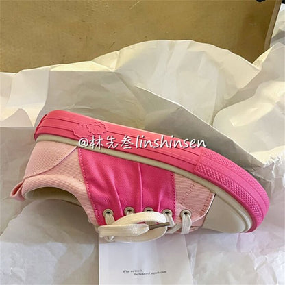 xiangtuibao Canvas Sneakers Woman Vulcanized Shoes Platform Sneakers Women Lace Up Pink Flats Sneakers Ladies Spring Autumn Sports Shoes INS