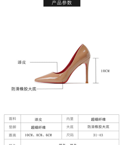 xiangtuibao  High Heels Stiletto  New Spring And Autumn Non-Slip Red Bottom Black Work Shoes Large Size Wild Sexy Single Shoes Women