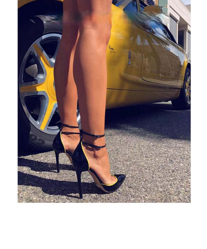 Pointed Shallow Mouth One Word Buckle Stiletto Heel Mid-heel Baotou Single Shoes High Heels Women