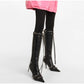 New Women Knee High Boots Female Microfiber Pointed Toe High Heels Shoes Ladies Fashion Side Zipper Rivet Riband Plus Size Boot