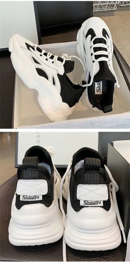 xiangtuibao  White Breathable Tennis Basketball Sneakers Women Platform Chunky Wedges Dad Shoes Fashion Harajuku Casual Black Lace Up Zapatos