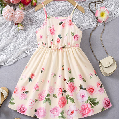 Knee-High Loose Fit Off the Shoulder Floral Print Slingback Dress for Girls - Machine Washable, Non-Stretch Polyester, Strapless, Sleeveless, Casual Style for Spring/Summer/Fall - Perfect for Ramadan and Wedding Occasions