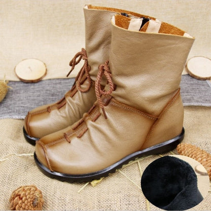 Vintage Style Genuine Leather Women Boots Flat Booties Soft Cowhide Women's Shoes Front Zip Ankle Boots zapatos mujer