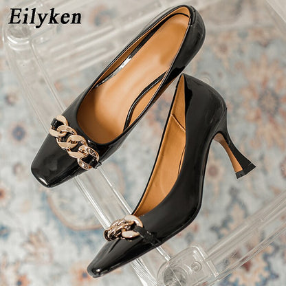 Eiyken  New Chain High Heels Pumps Round Toe Slip On Women High-Heeled Shoes Sexy Ladies Work heels 7CM Women shoes