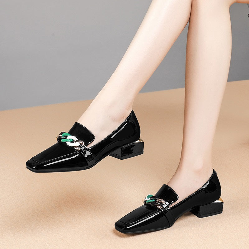 new spring summer women sexy pumps shoes women chains woman pointed toe ladies fashion patent leather footwear female plus size