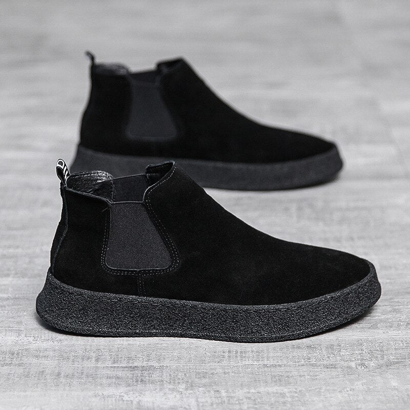 xiangtuibao Spring Men Shoes Suede Leather High-top Men Casual Shoes Slip-on Mens Loafers Comfortable Flat Man Boots Zapatos Hombre