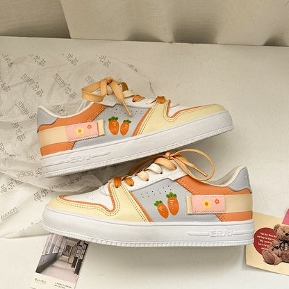 Kawaii Woman Vulcanize Shoes Summer  Patchwork Sneakers Sweet Girls' Footwear Fashion Carrot Cute Orange Women Shoes