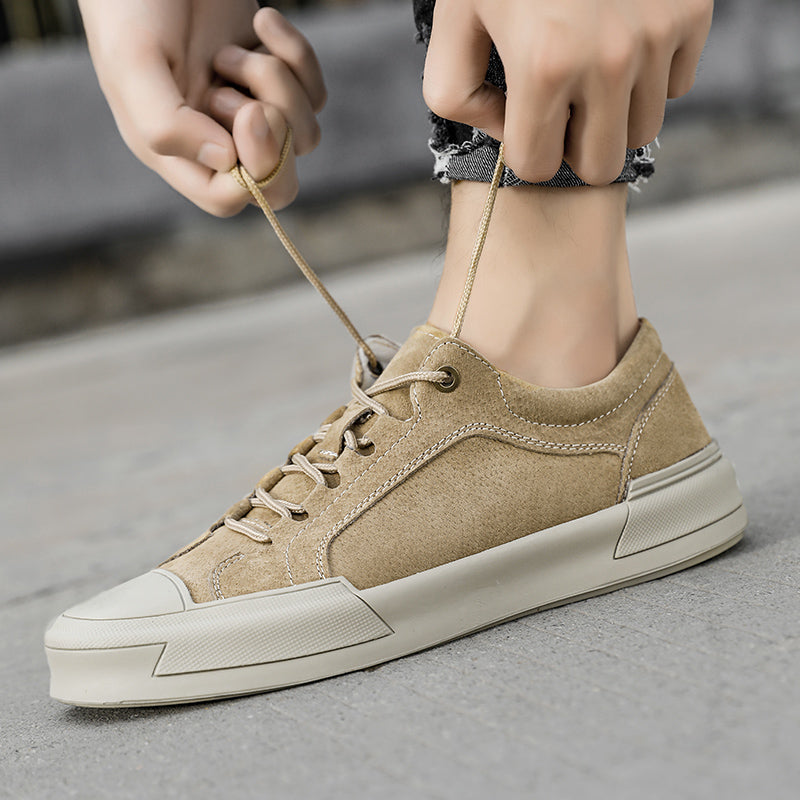 New Suede Leather Lace-up Men Casual Shoes Hand-stitched Men's Shoes Skateboard Tenis Footwear Man Sneakers Fashion Canvas Shoes