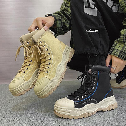 New Fashion casual Mens Platform Shoes High Top Chunky Mens Sneakers Hong Kong Style Breathable Martin Boots Zapatos De Hombre