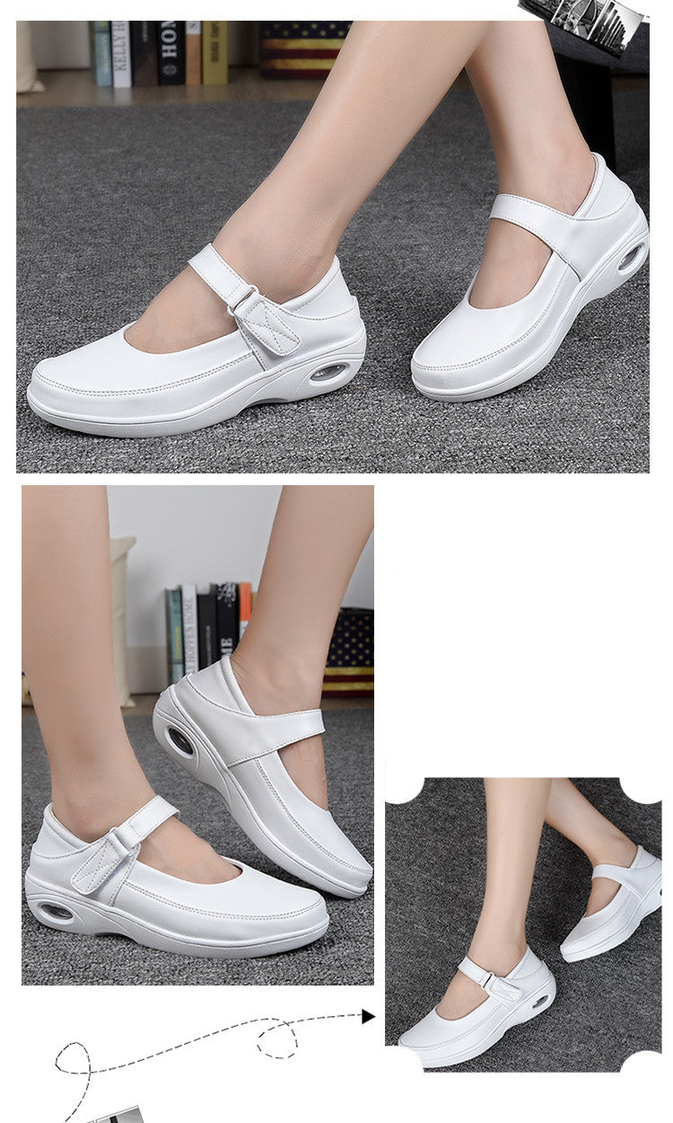 xiangtuibao Mary Jane Slip Buckle Flat Resistant Comfort White Nursing Work Shoes Womens Grils Casual B178 New