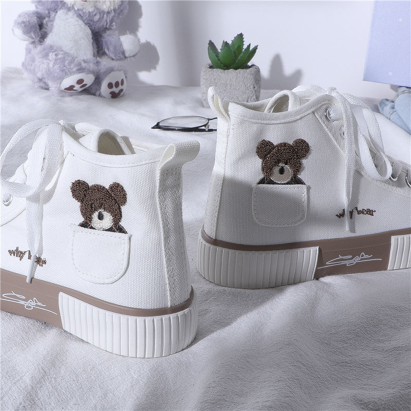 Women's Sneakers Kawaii Shoes Sports Vulcanized High Top Flats Casual Fashion Bear Spring Cute Harajuku Running