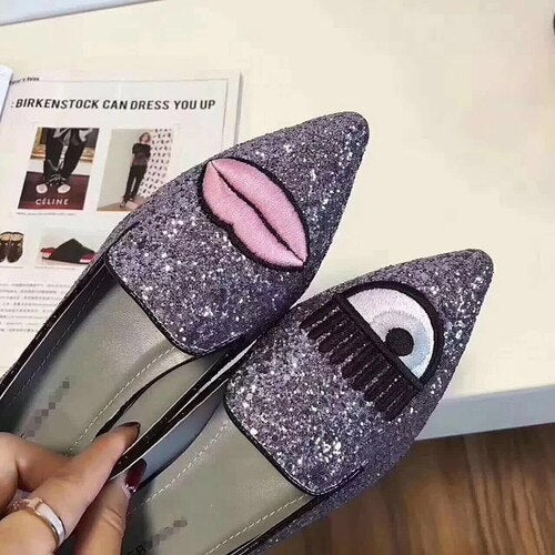 Spring and Autumn New Pointed High Heels Women's Thick Heel Eye Lip Sequin Shallow Mouth Women's Shoes