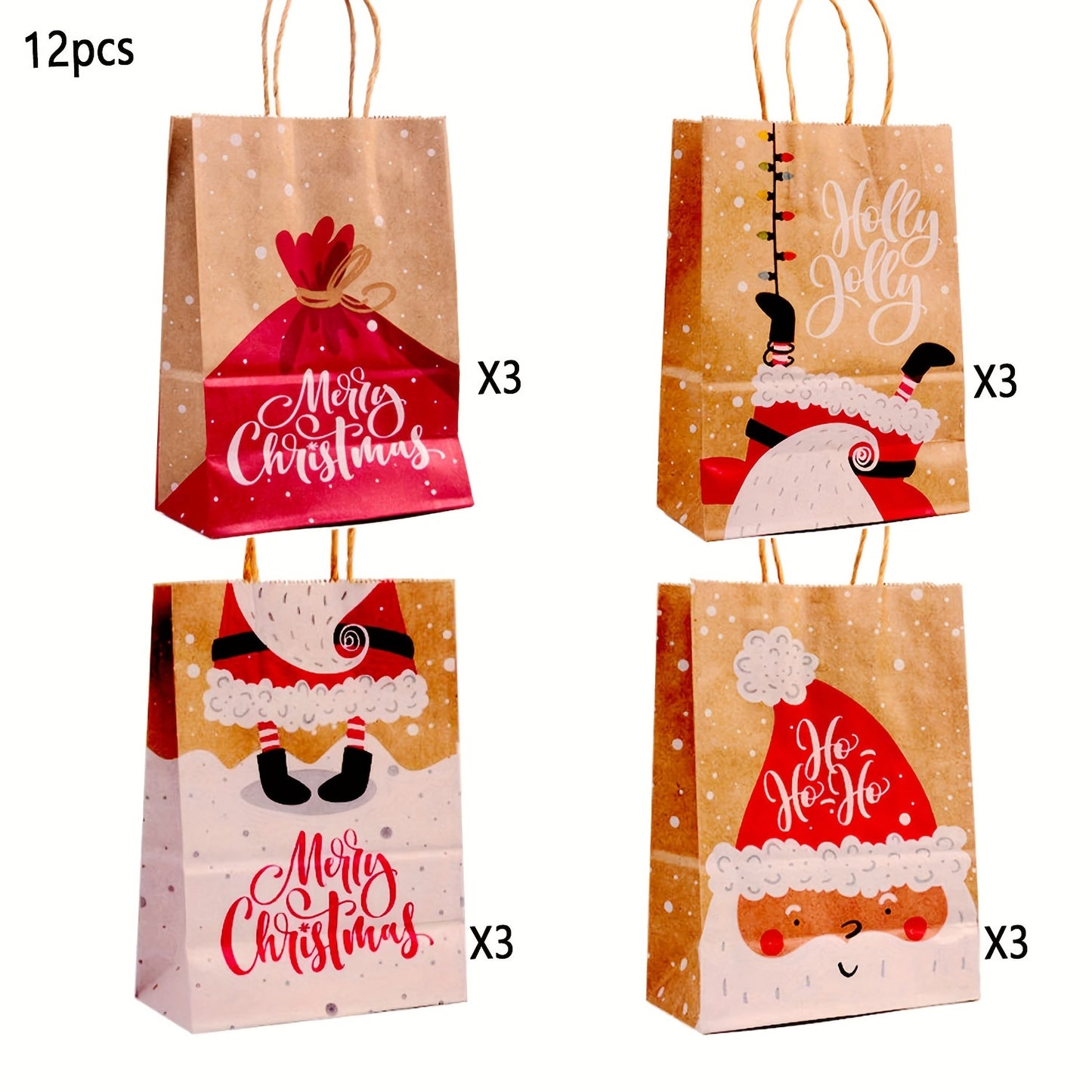 12/24/36pcs Kraft Paper Christmas Tote Bag, Printed Portable Gift Bag With Handle, Mother/father/sister/grandpa's Christmas Supplies, Christmas And New Year Gift Supplies Packaging