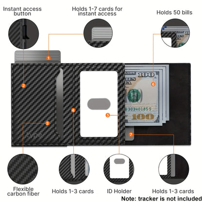 Mens Pop-Up AirTag Wallet - RFID Blocking, Slim Profile with ID Window & Card Slots - Secure Everyday Carry