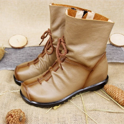 Vintage Style Genuine Leather Women Boots Flat Booties Soft Cowhide Women's Shoes Front Zip Ankle Boots zapatos mujer