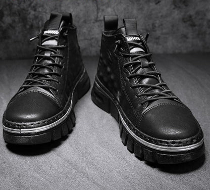 xiangtuibao New Martin Boots Men Leather Autumn Winter Casual Shoes Motorcycle Lace Up Ankle Boots Man Platform Fashion Black Mid Top Boots