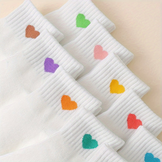 10 Pairs Of Kid's Cute Simple Heart Pattern Crew Socks, Comfy And Breathable Fashion Sport Socks For Daily Wearing